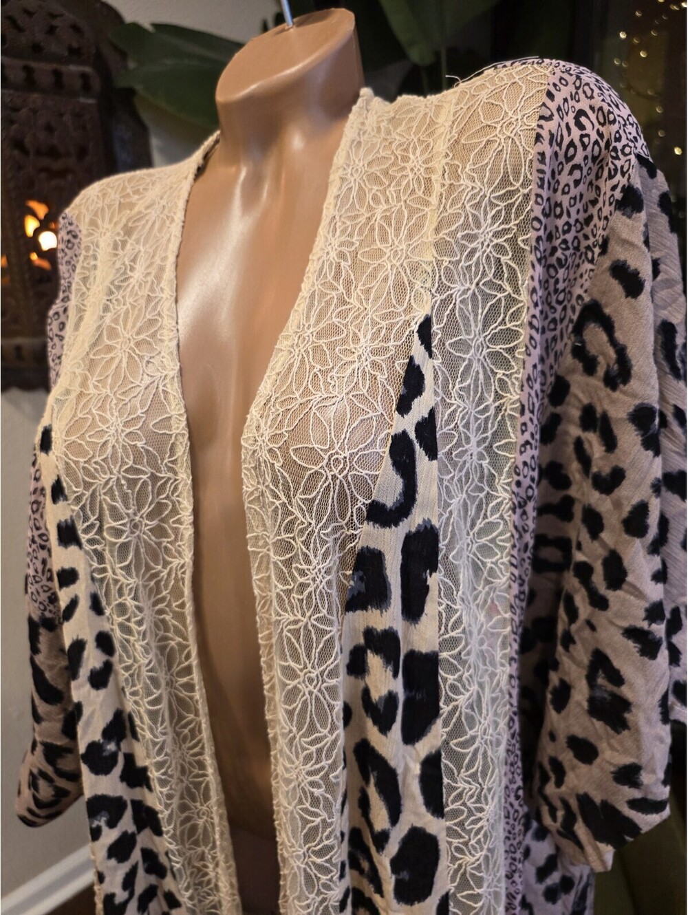 GIGIO Plus XL Leopard Print Lace Duster Kimono Open Front Cardigan Boho Duster - Picture 3 of 7